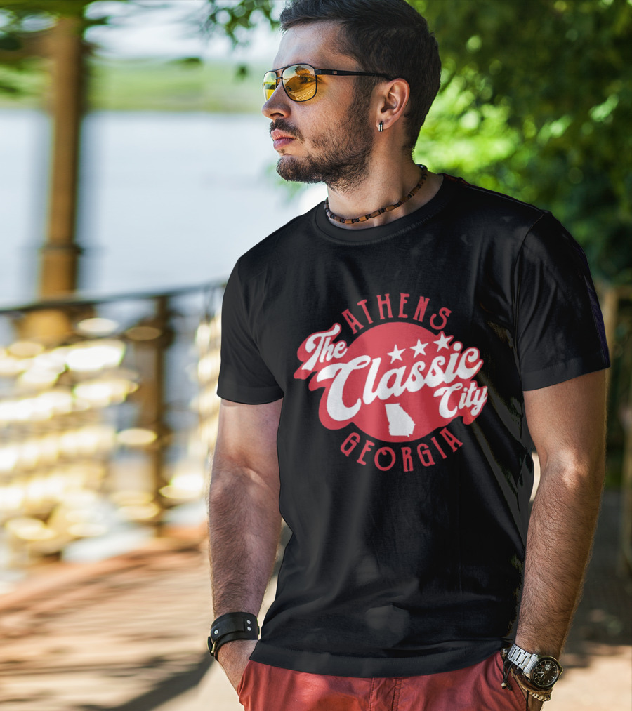 Athens Georgia The Classic City Stars Red Badge T-Shirt
