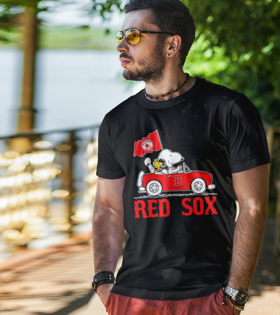Red Sox Snoopy Woodstock Boston Red Sox Peanuts Car T-Shirt