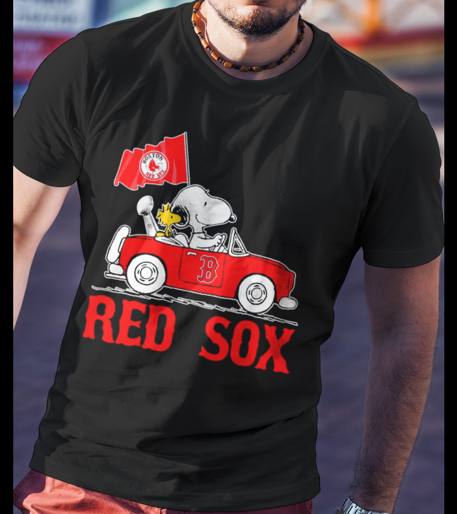 Red Sox Snoopy Woodstock Boston Red Sox Peanuts Car T-Shirt