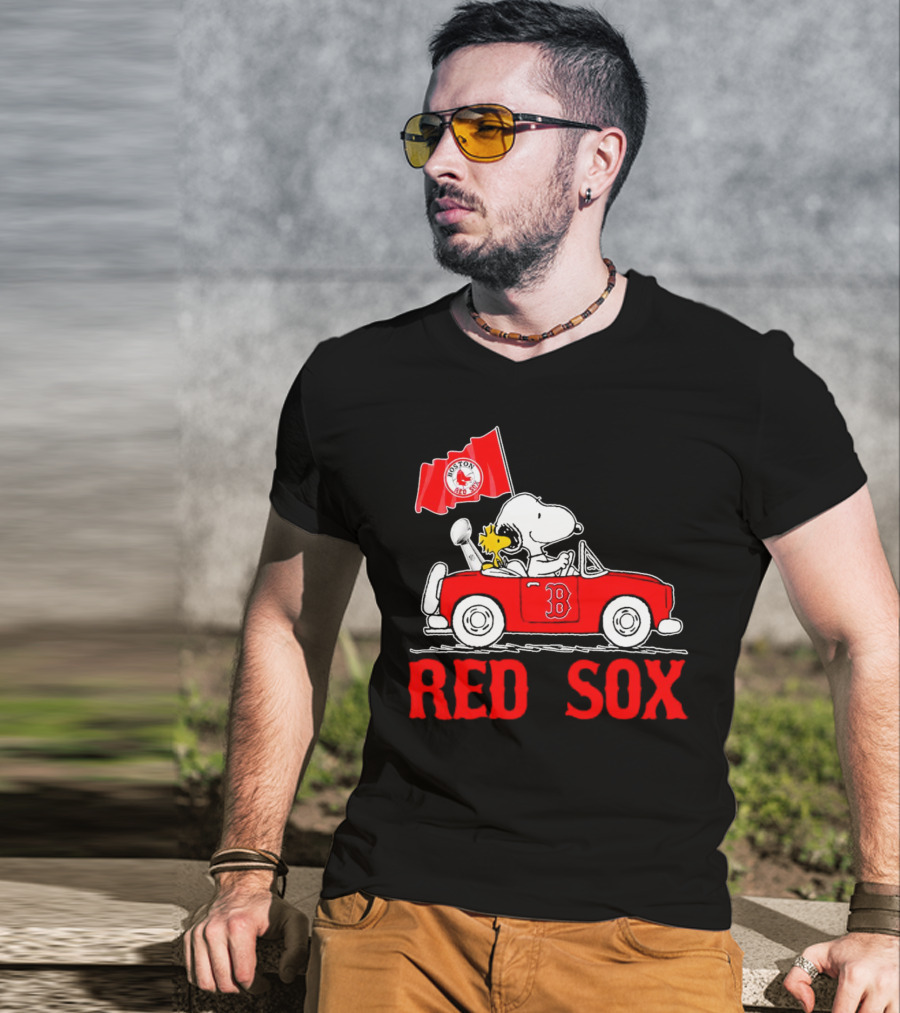 Red Sox Snoopy Woodstock Boston Red Sox Peanuts Car T-Shirt
