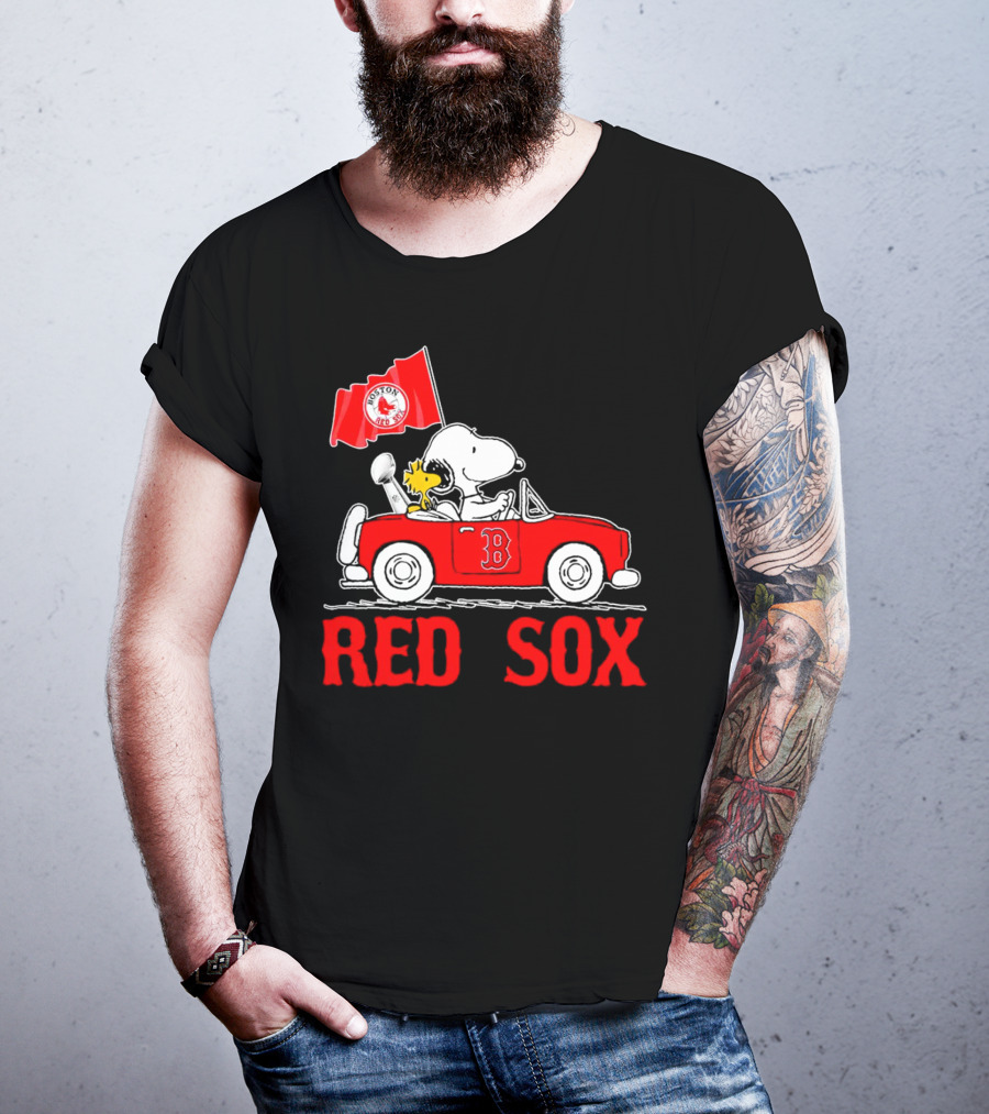 Red Sox Snoopy Woodstock Boston Red Sox Peanuts Car T-Shirt