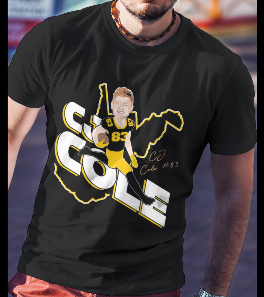 CJ Cole #83 West Virginia Football Player Caricature Signature T-Shirt