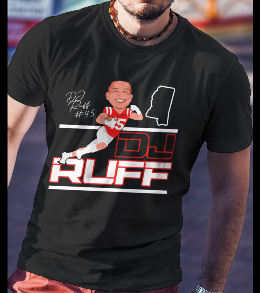 DJ Ruff #45 Ole Miss Rebels Football Signature T-Shirt