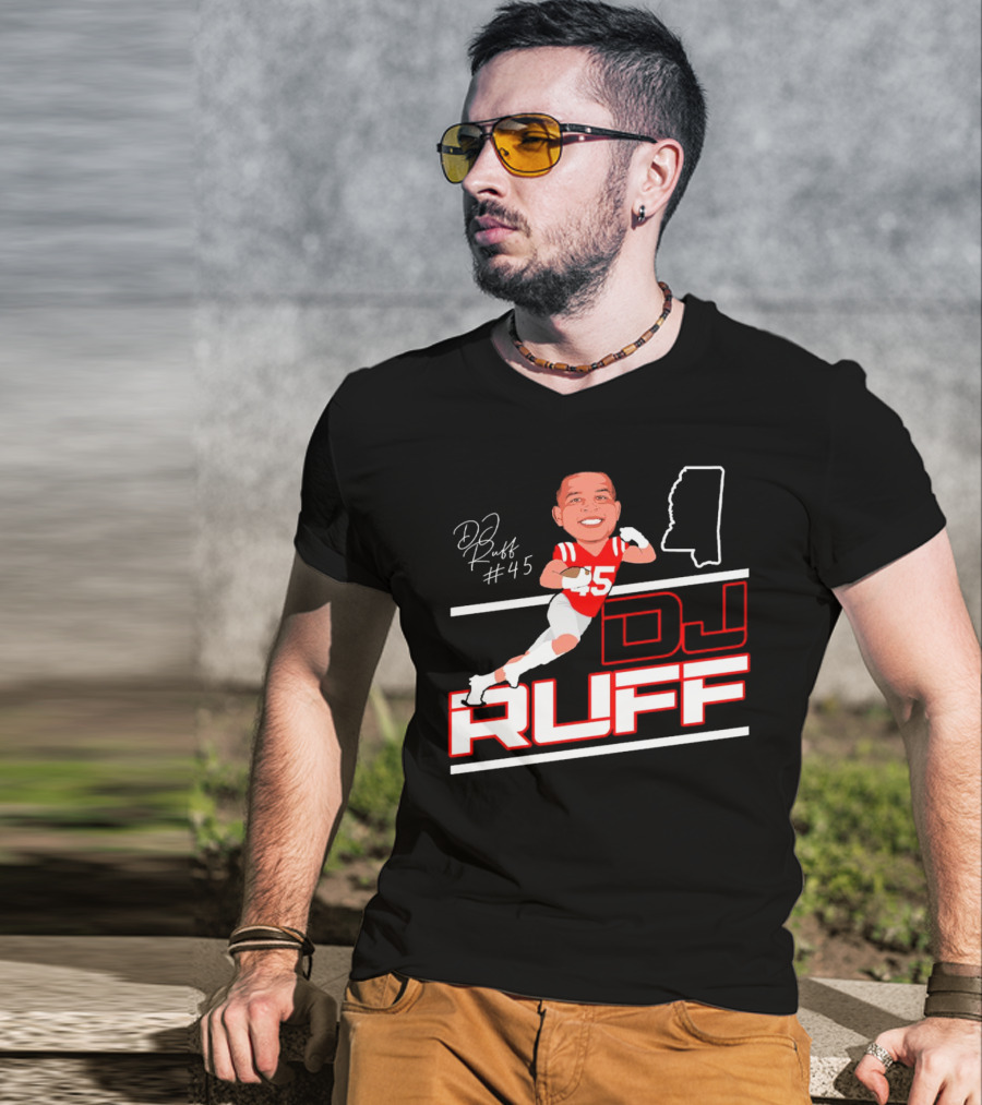 DJ Ruff #45 Ole Miss Rebels Football Signature T-Shirt