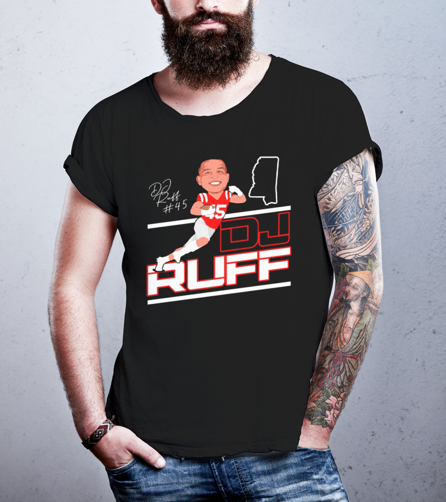 DJ Ruff #45 Ole Miss Rebels Football Signature T-Shirt