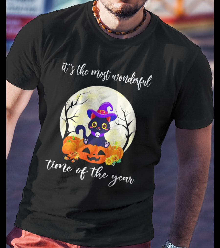 It’s The Most Wonderful Time Of The Year Cat Witch Halloween Pumpkin Moon T-Shirt