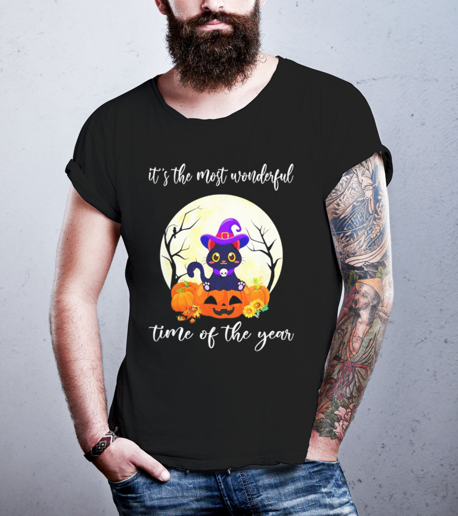 It’s The Most Wonderful Time Of The Year Cat Witch Halloween Pumpkin Moon T-Shirt