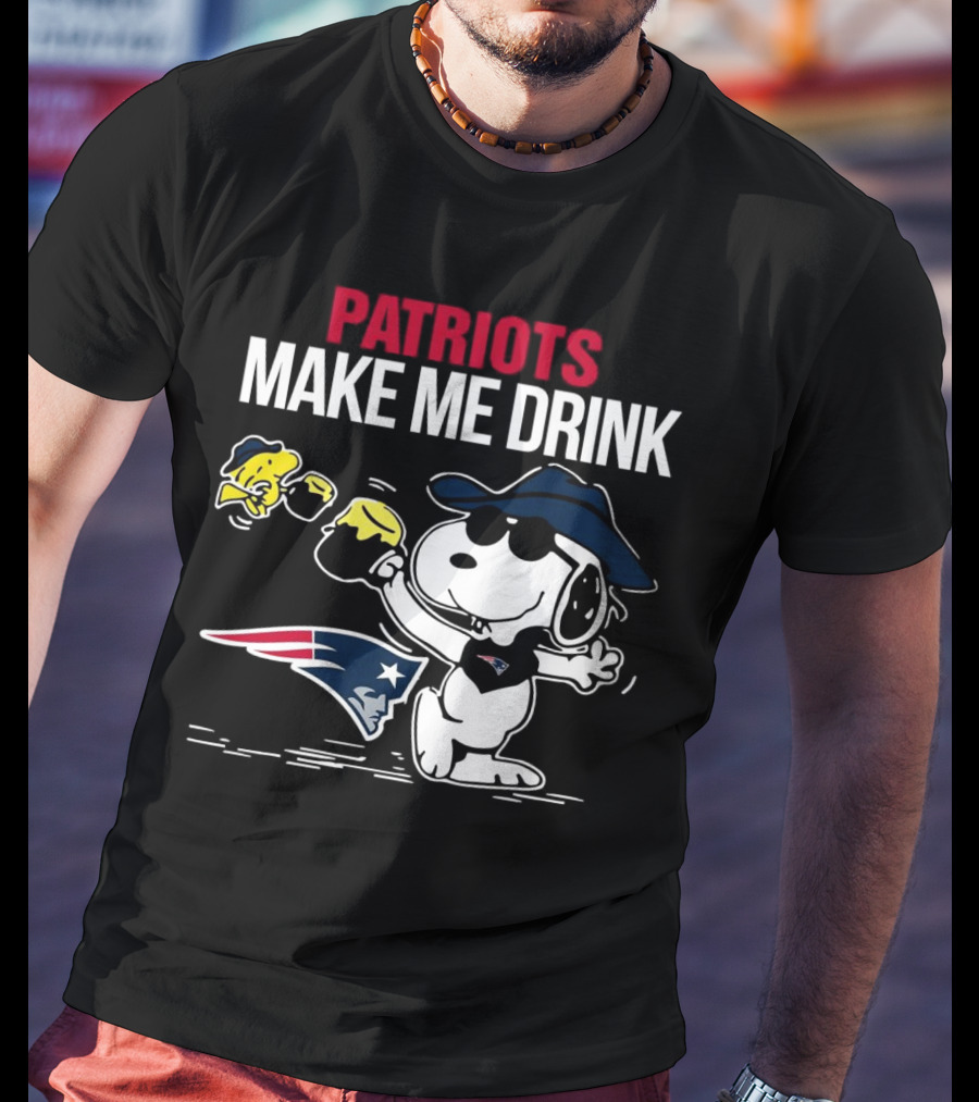 Patriots Snoopy Make Me Drink New England Football Peanuts Woodstock T-Shirt