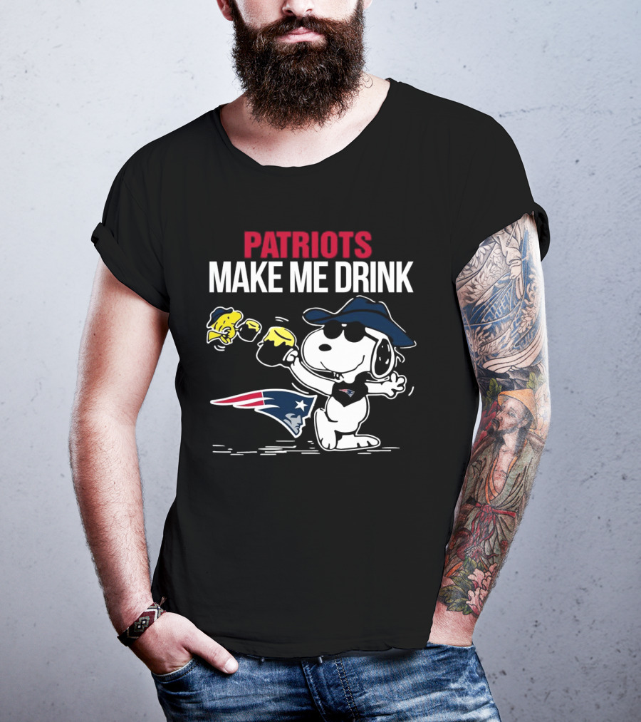 Patriots Snoopy Make Me Drink New England Football Peanuts Woodstock T-Shirt