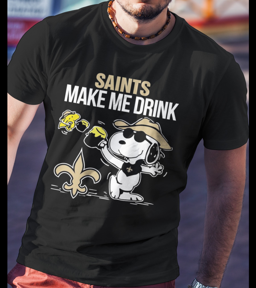 Snoopy Saints Make Me Drink With Football Logo And Hat T-Shirt