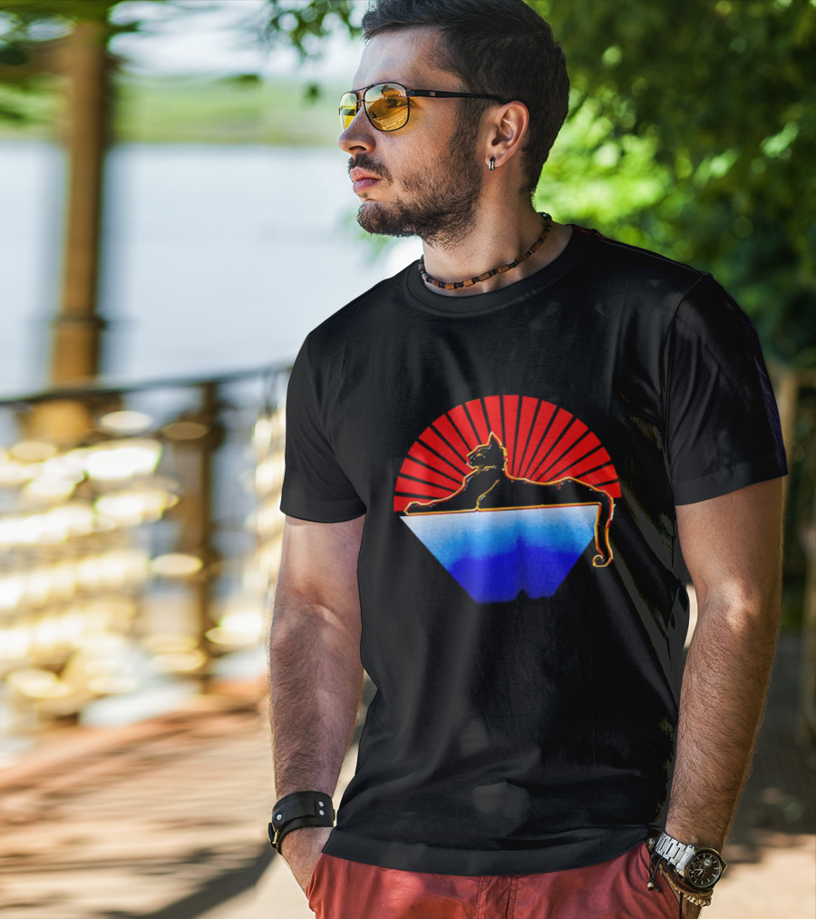 Cats Under The Stars Sphinx With Rising Sun And Tricolor Pyramid T-Shirt