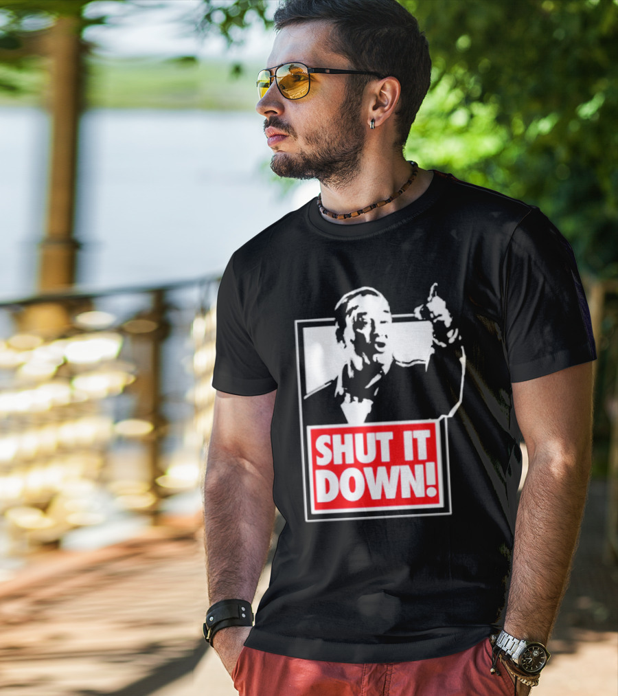 SHUT IT DOWN Meme Bold Red And White Iconic T-Shirt