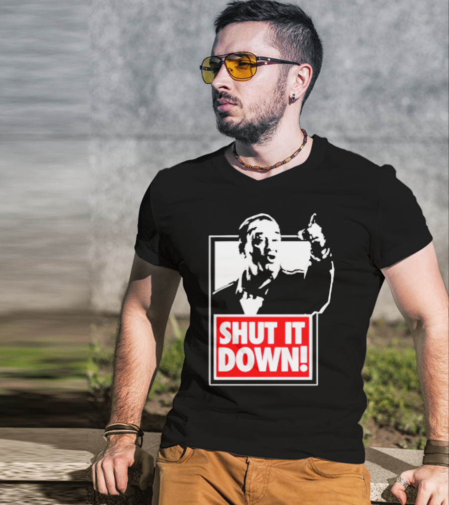 SHUT IT DOWN Meme Bold Red And White Iconic T-Shirt