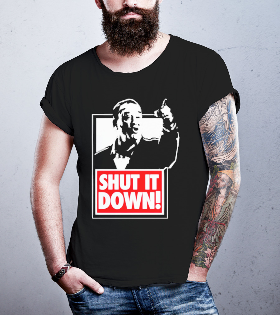 SHUT IT DOWN Meme Bold Red And White Iconic T-Shirt