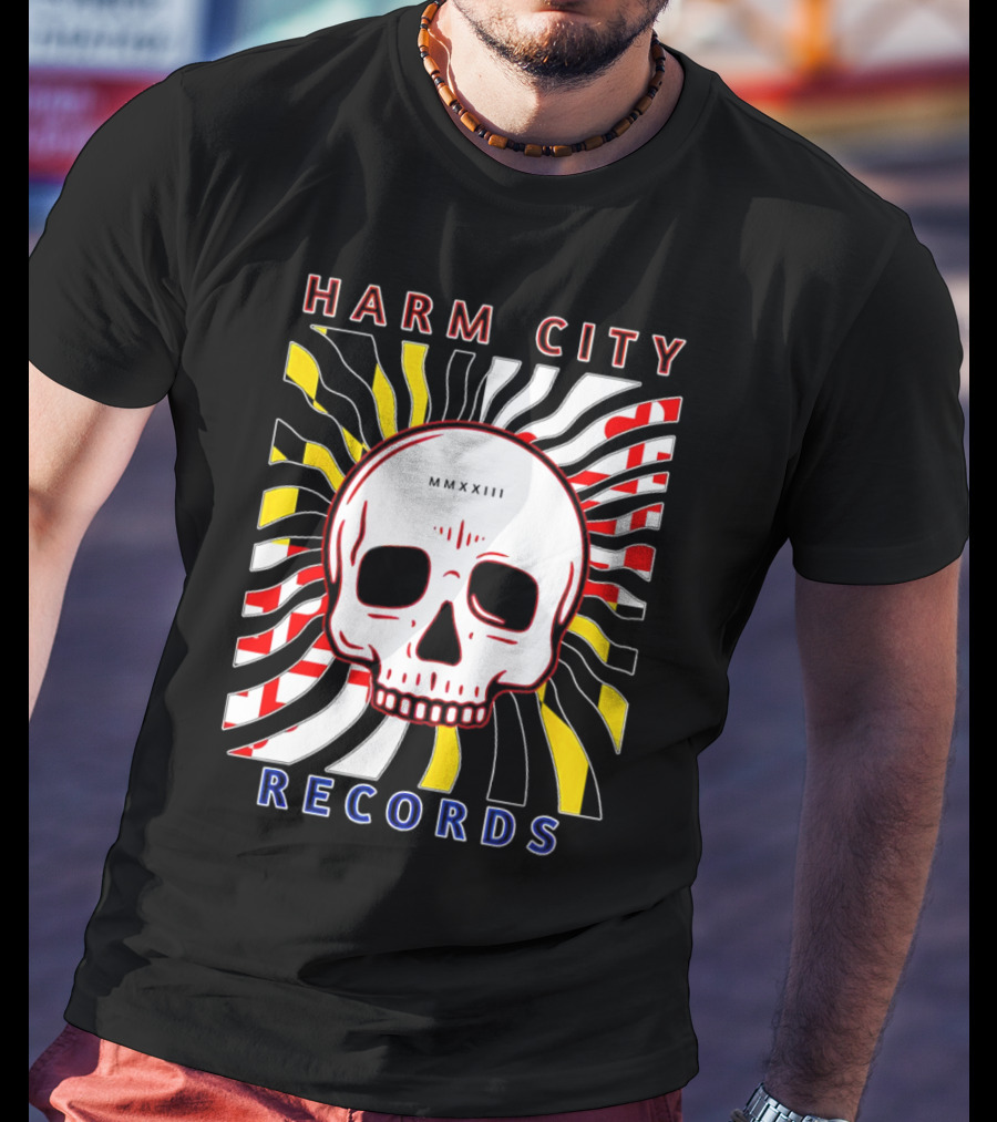 Harm City Records Baltimore Maryland Charm City MMXXIII Skull T-Shirt