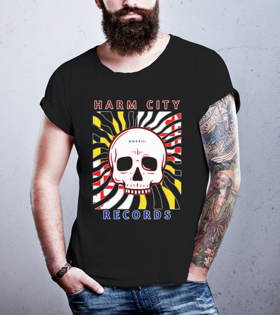 Harm City Records Baltimore Maryland Charm City MMXXIII Skull T-Shirt