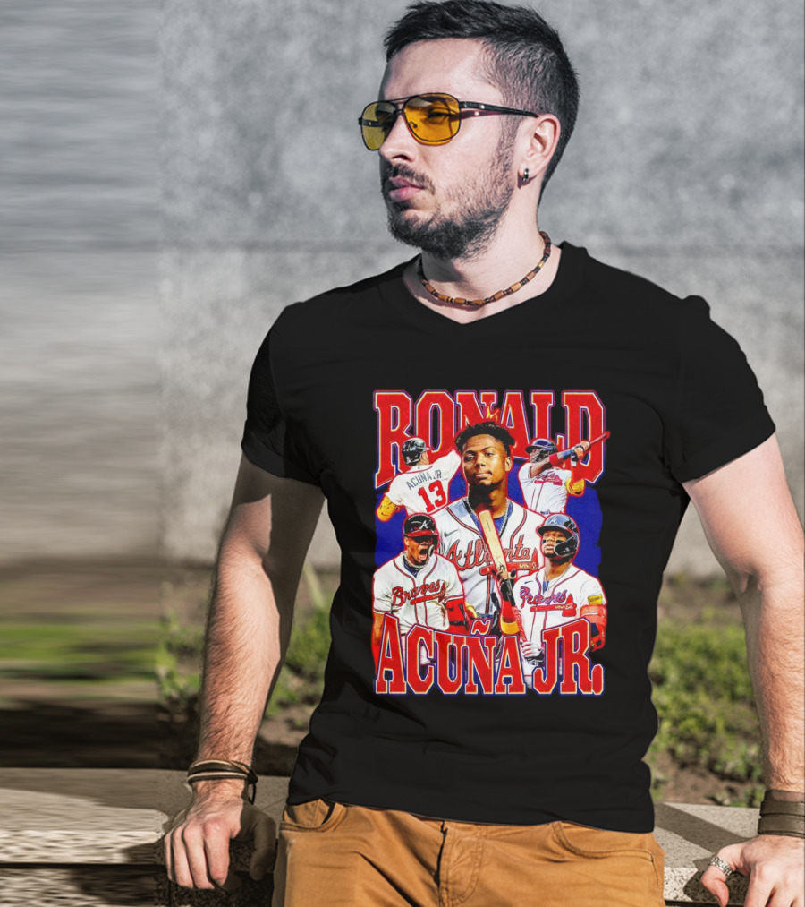 Ronald Acuña Jr Atlanta Braves Vintage Baseball Player Collage T-Shirt