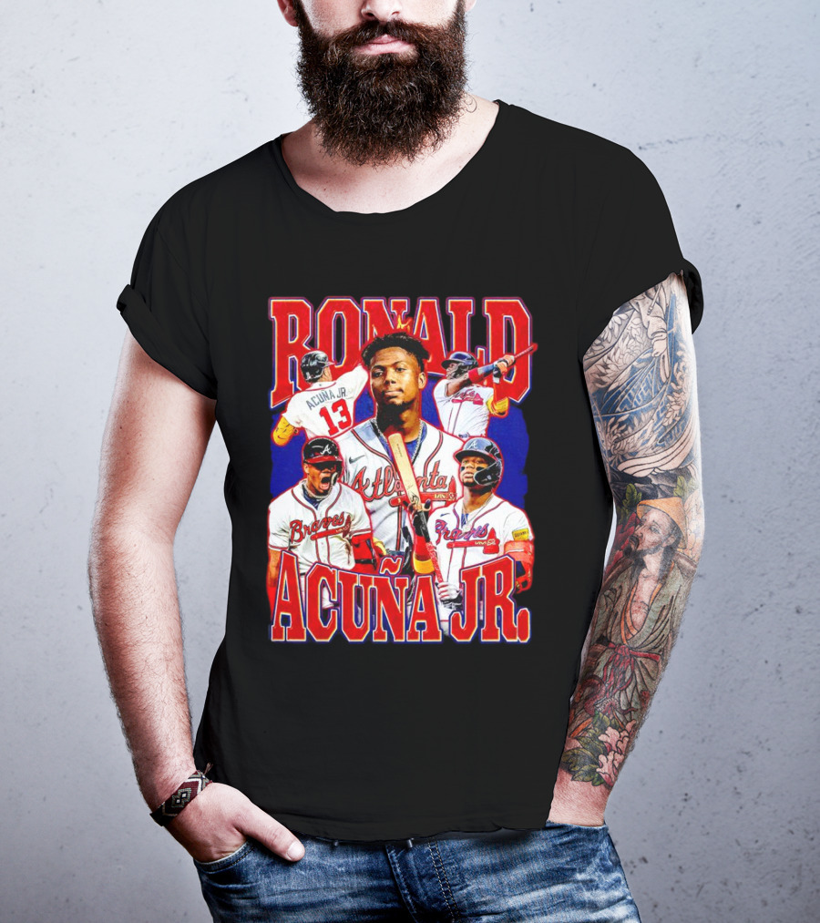 Ronald Acuña Jr Atlanta Braves Vintage Baseball Player Collage T-Shirt
