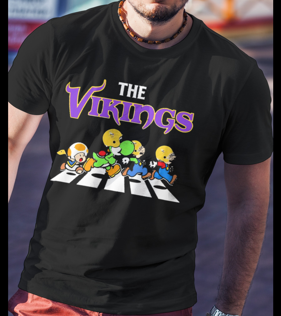 Super Mario Characters Crossing For Minnesota Vikings Sports Fans T-Shirt