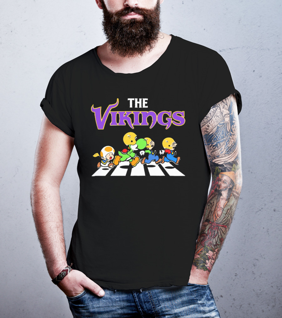 Super Mario Characters Crossing For Minnesota Vikings Sports Fans T-Shirt