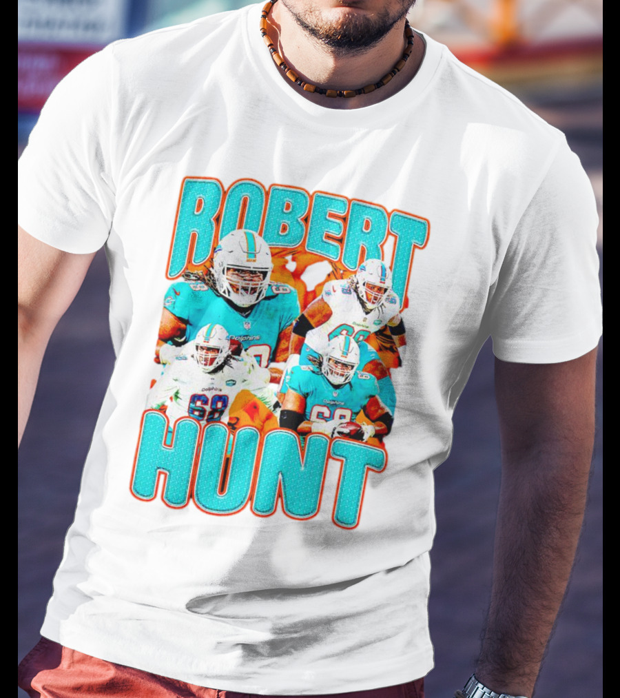 Robert Hunt Miami Dolphins 68 Vintage Football Collage T-Shirt