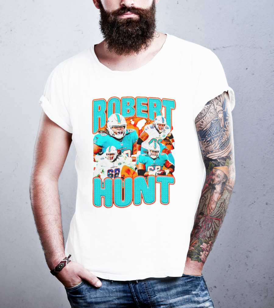 Robert Hunt Miami Dolphins 68 Vintage Football Collage T-Shirt