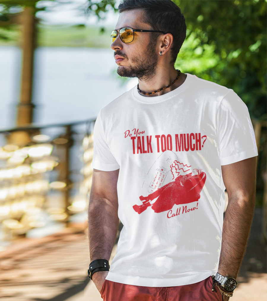 Do You Talk Too Much Call Now Retro Phone And Reclining Figure T-Shirt