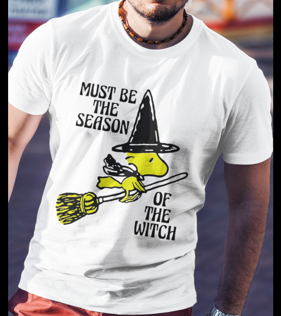 Must Be The Season Of The Witch Halloween Woodstock Peanuts Broomstick T-Shirt