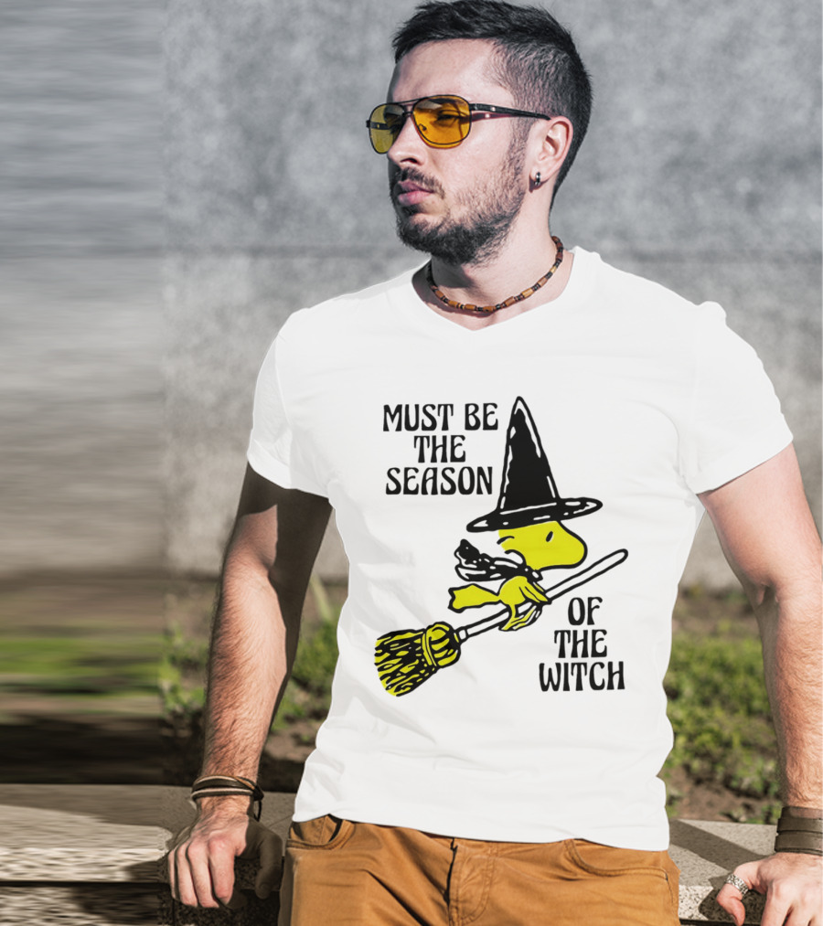 Must Be The Season Of The Witch Halloween Woodstock Peanuts Broomstick T-Shirt