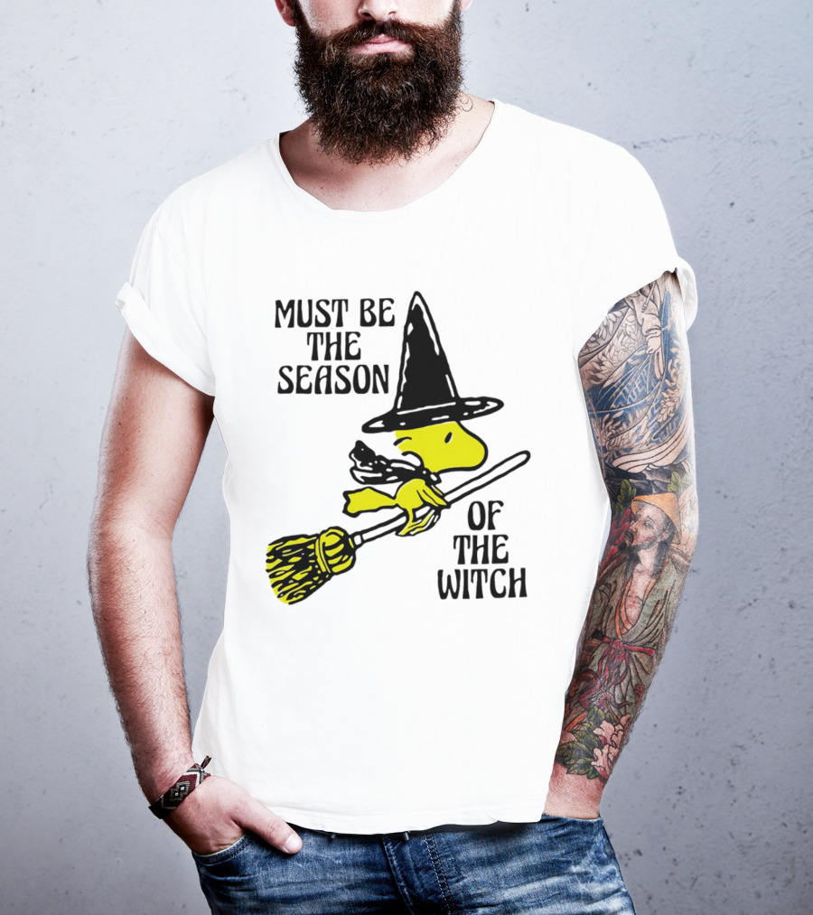 Must Be The Season Of The Witch Halloween Woodstock Peanuts Broomstick T-Shirt