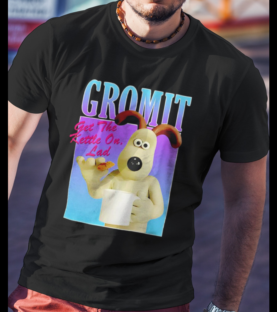 Gromit Get The Kettle On Lad With Tea And Biscuit T-Shirt