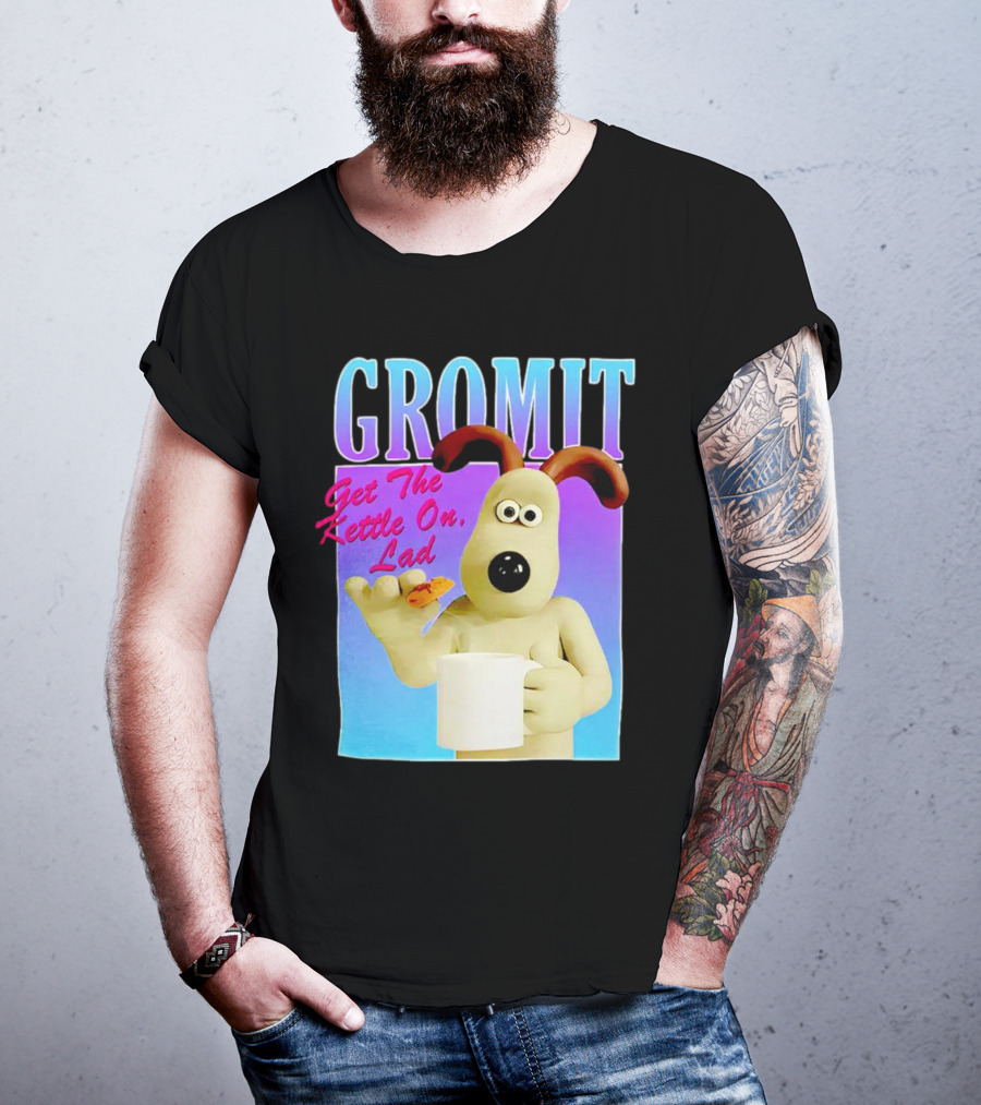 Gromit Get The Kettle On Lad With Tea And Biscuit T-Shirt