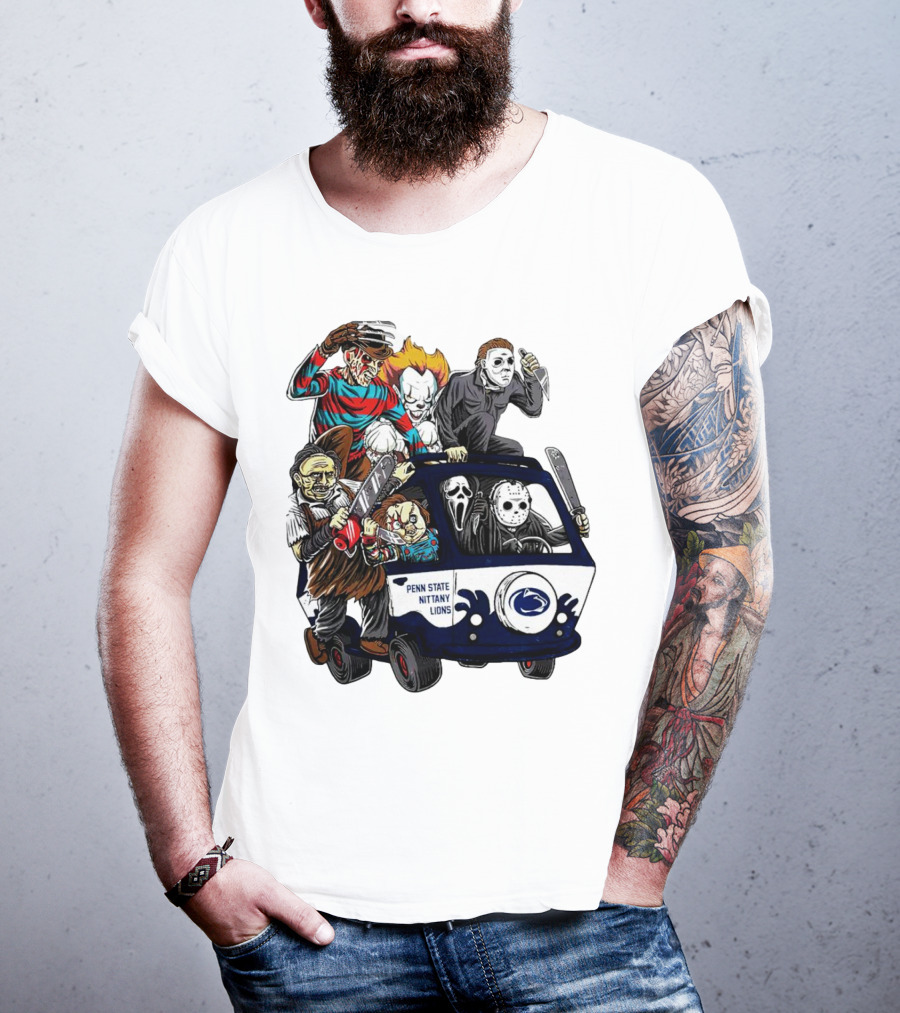 Penn State Nittany Lions Horror Movie Characters Halloween Bus T-Shirt