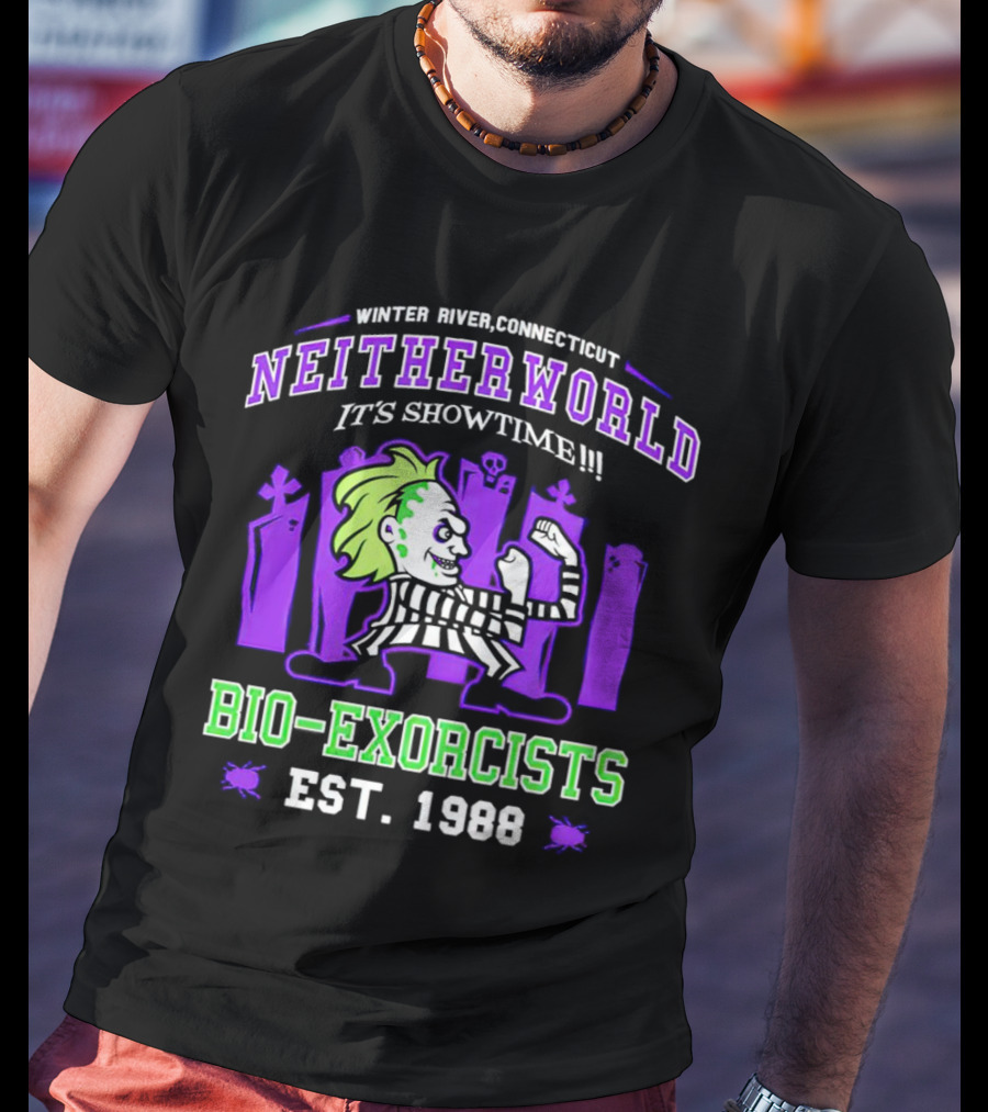 Winter River Connecticut Neitherworld It's Showtime Bio-Exorcists Est 1988 T-Shirt