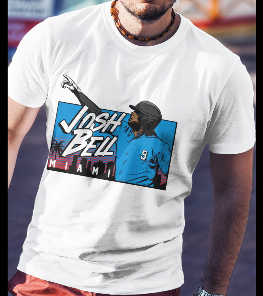 Josh Bell Miami Skyline Baseball Sunset T-Shirt