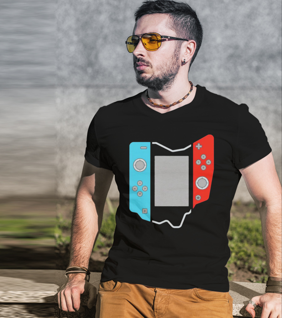 Ohio Gamepad Outline With Blue And Red Controller T-Shirt