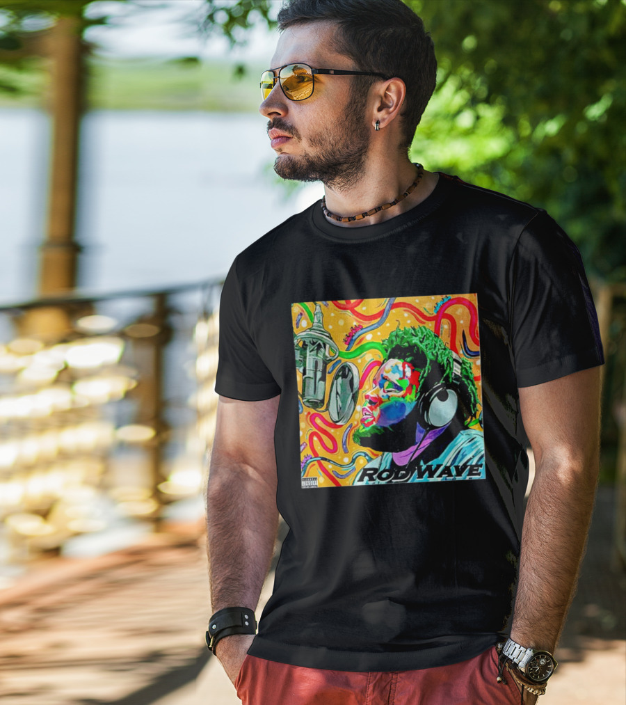 Rod Wave Vintage Colorful Microphone Headphones Psychedelic Art Album Cover T-Shirt