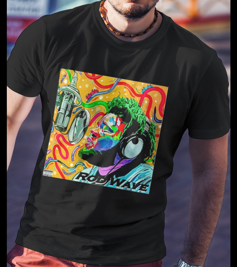 Rod Wave Vintage Colorful Microphone Headphones Psychedelic Art Album Cover T-Shirt
