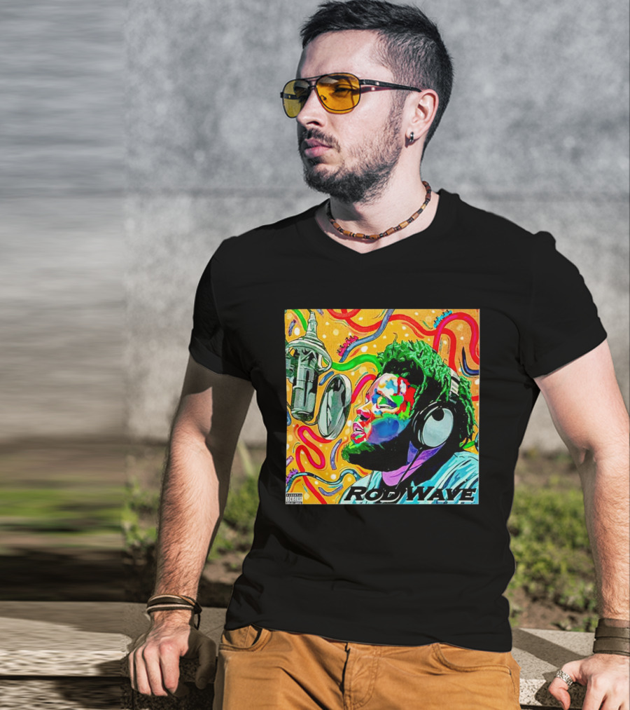 Rod Wave Vintage Colorful Microphone Headphones Psychedelic Art Album Cover T-Shirt