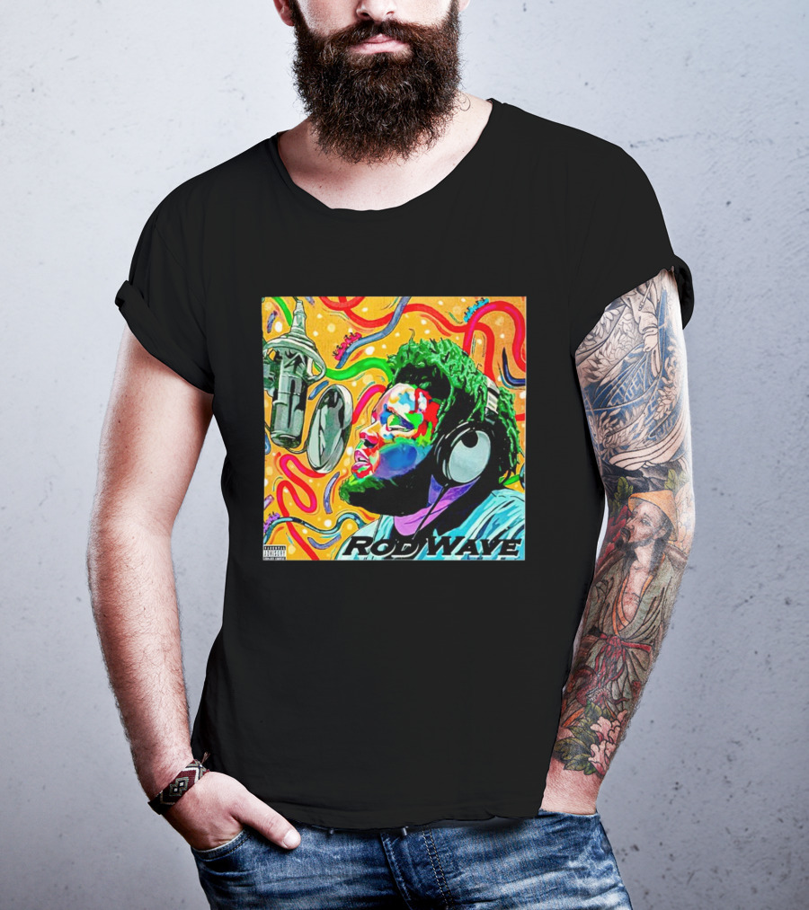 Rod Wave Vintage Colorful Microphone Headphones Psychedelic Art Album Cover T-Shirt