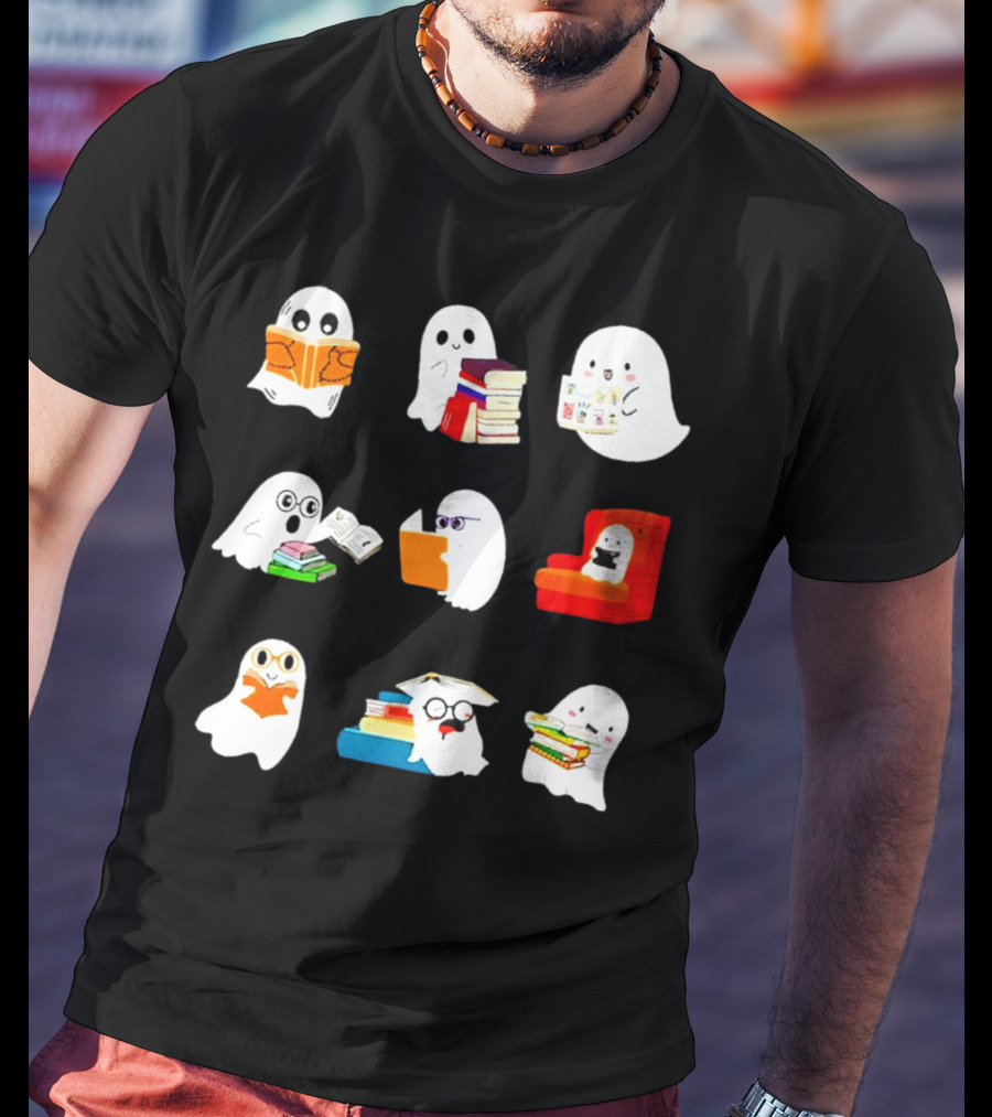 Ghosts Reading Books Halloween Spooky Library T-Shirt