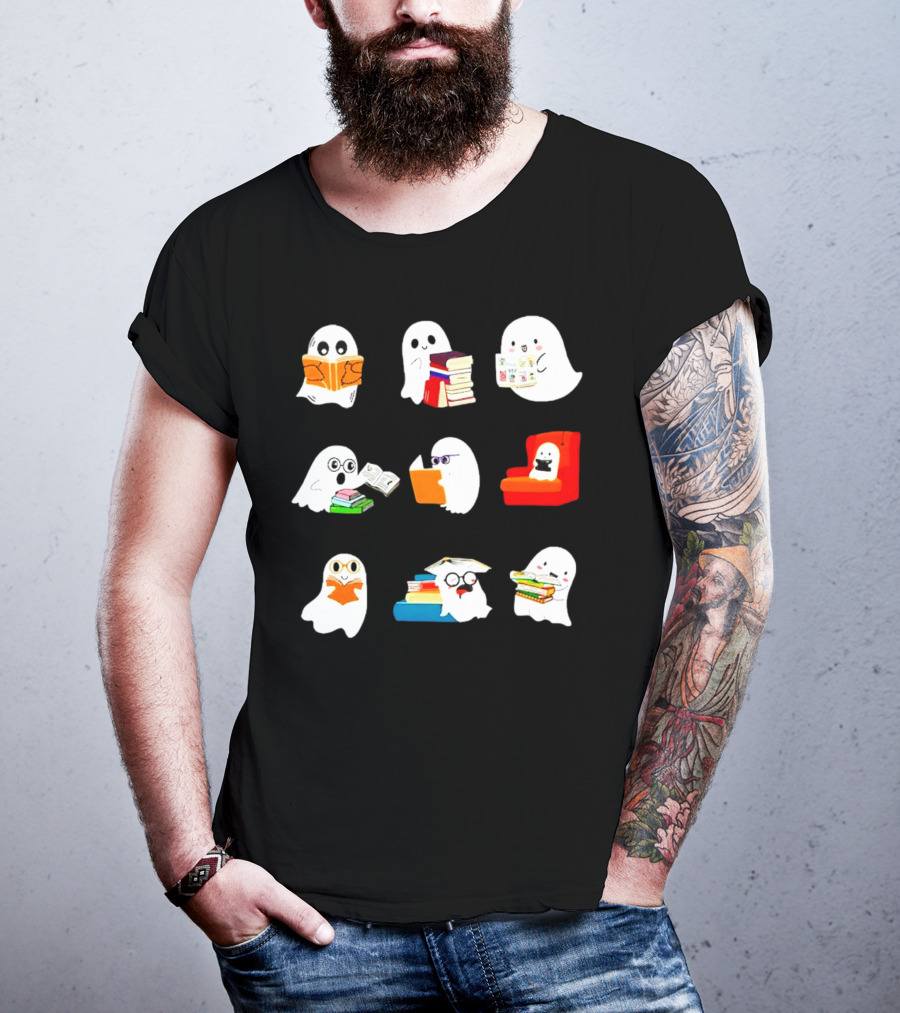 Ghosts Reading Books Halloween Spooky Library T-Shirt
