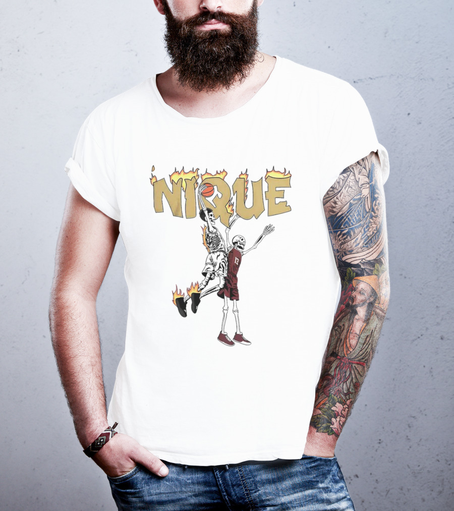 NIQUE Flaming Skeleton Dunk Basketball T-Shirt