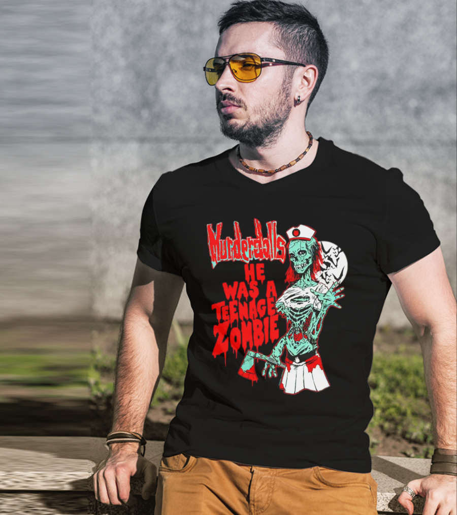 Murderdolls He Was A Teenage Zombie Nurse With Axe And Moon T-Shirt