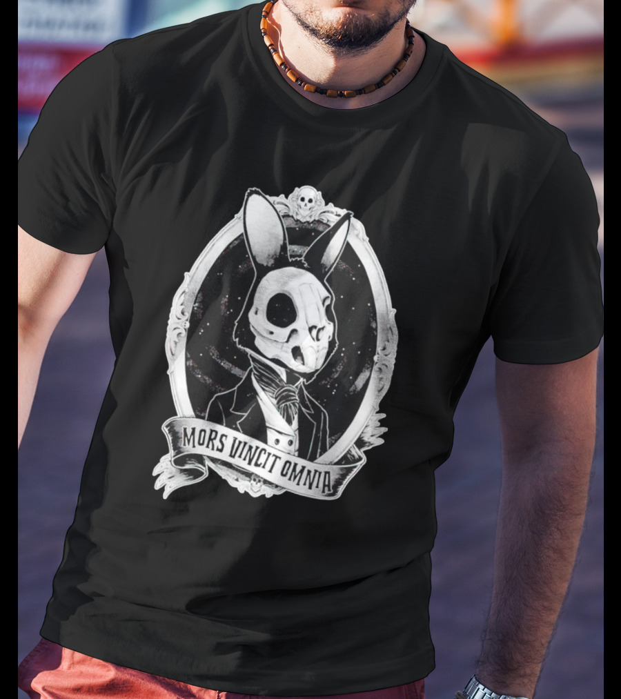 Gothic Rabbit Skeleton Portrait Mors Vincit Omnia T-Shirt