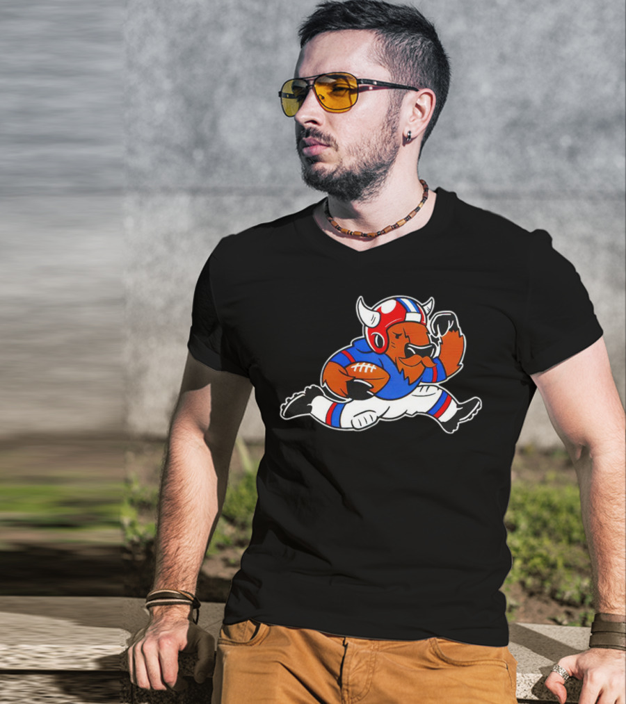 Running Buffalo Football Player In Blue And Red Helmet Monopolizing Wins T-Shirt