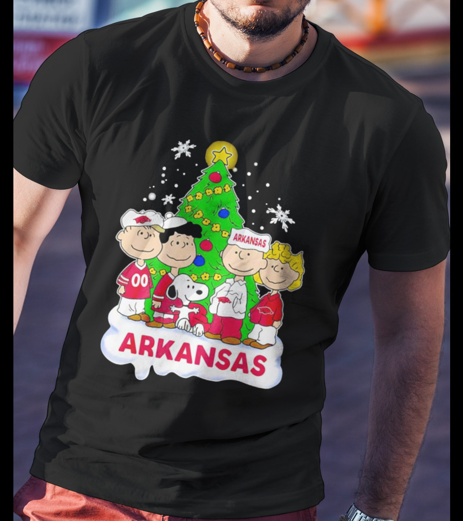 Peanuts Characters Arkansas Razorbacks Christmas Tree T-Shirt