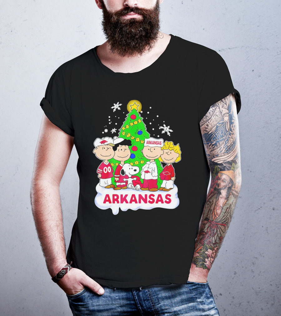 Peanuts Characters Arkansas Razorbacks Christmas Tree T-Shirt