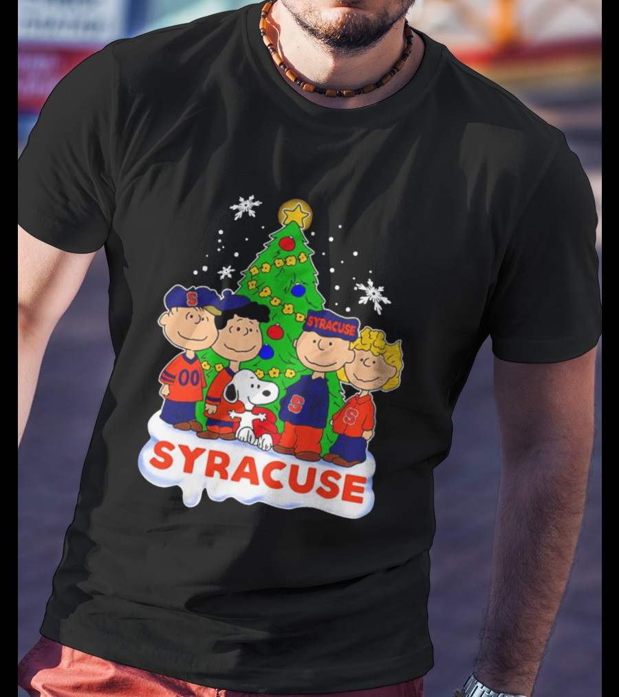 Peanuts Characters Christmas Tree Syracuse Orange Football Snowflakes T-Shirt