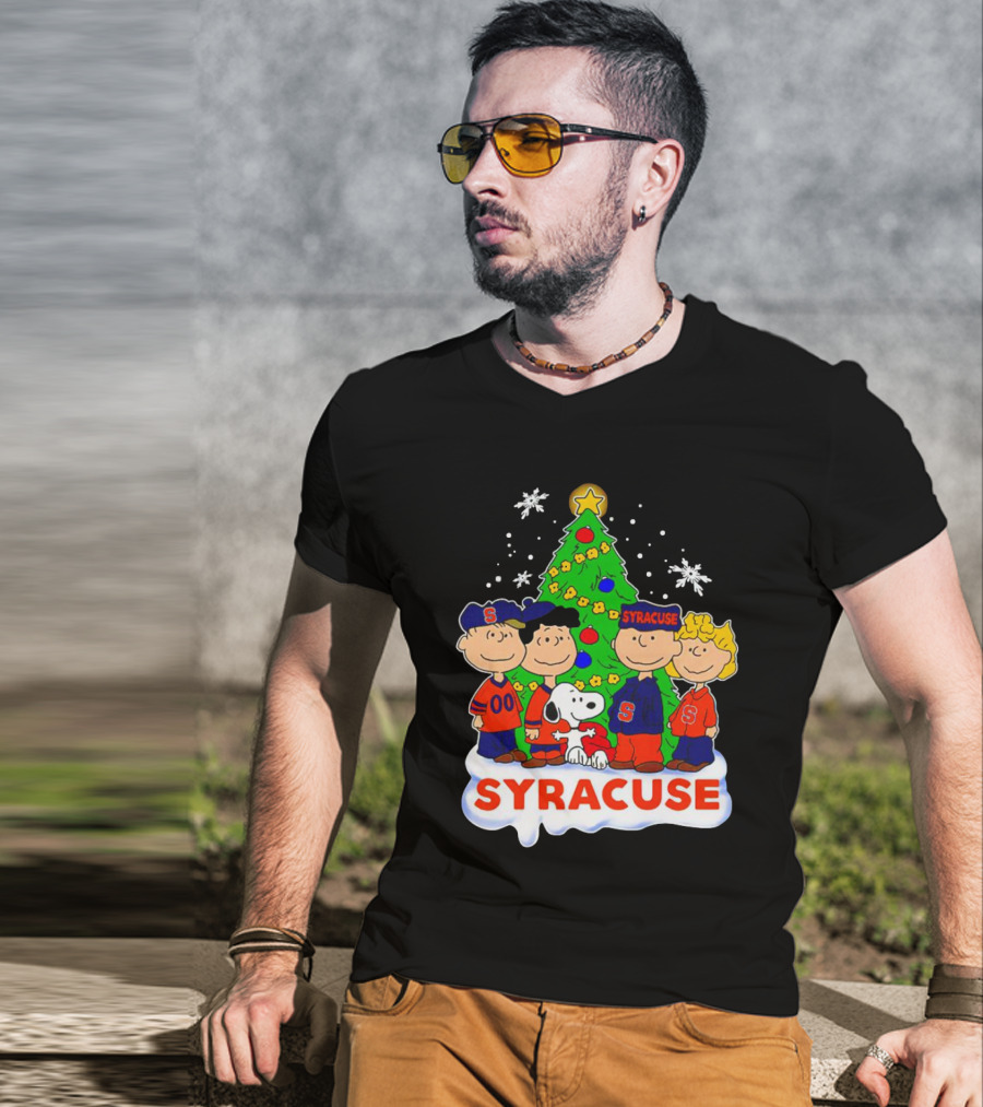 Peanuts Characters Christmas Tree Syracuse Orange Football Snowflakes T-Shirt
